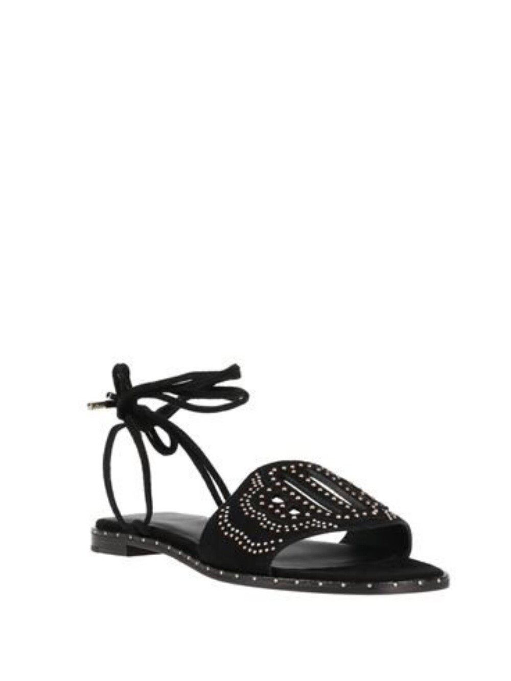 Black Studded Lace-Up Flat Sandals